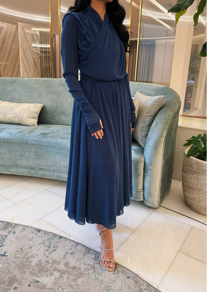 Draped Midi Dress - Blue